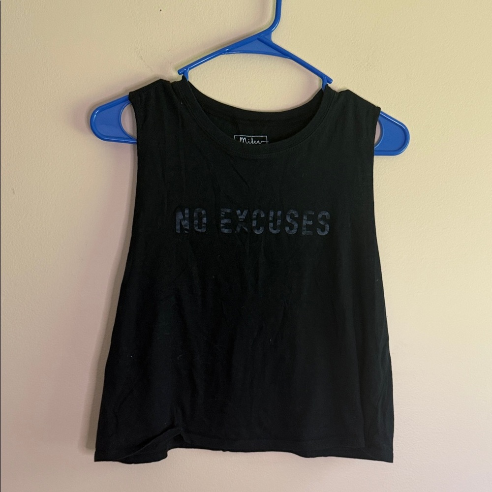 Miken Black Muscle Tank with 'No Excuses' Front Graphic